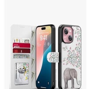 FUNMIKO iPhone 15 Plus Case/Wallet Magnetic Detach Leather Cover RFID Block